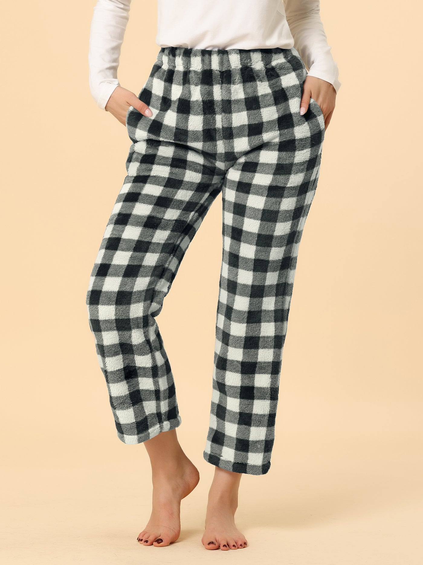 Allegra K Plaid Pajamas Sleepwear Bottoms with Pockets Warm Winter Lounge Pants