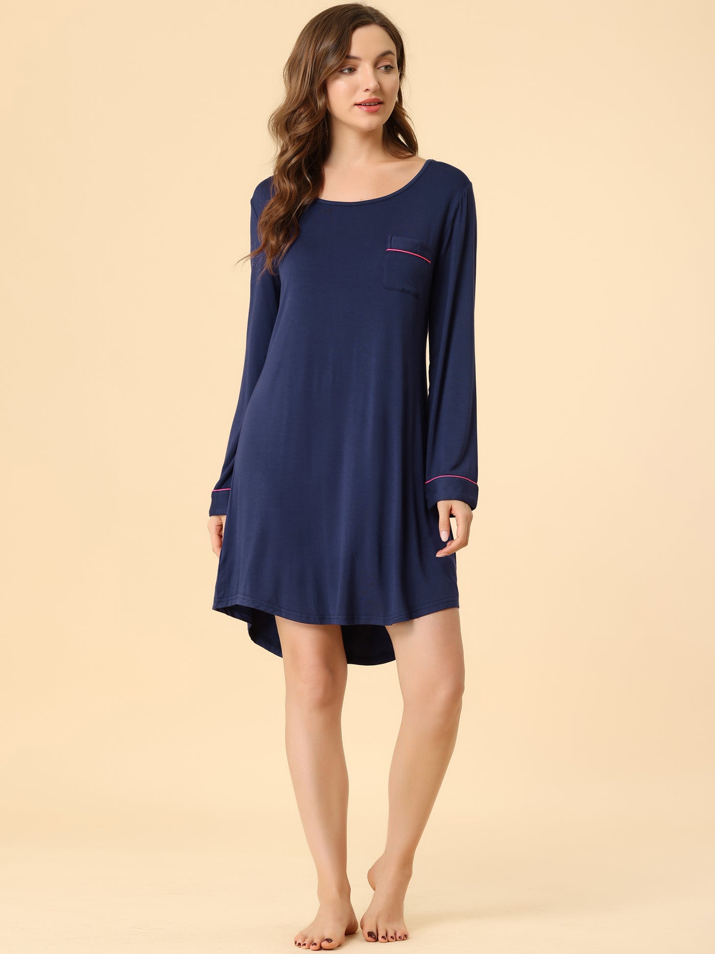 Allegra K Women's Lounge Dress Pajamas Soft Long Sleeve Mini Sleepwear Nightgown