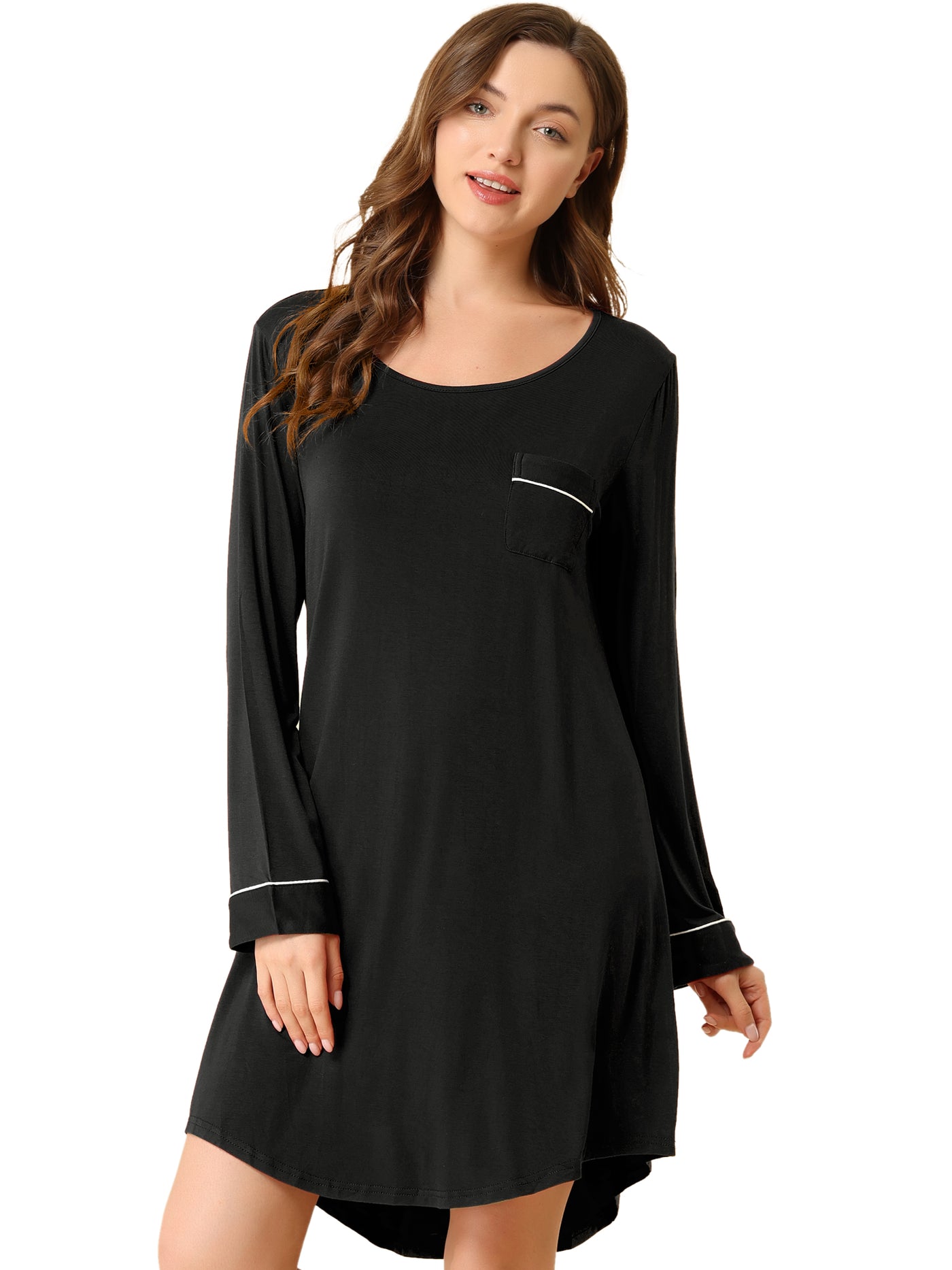 Allegra K Women's Lounge Dress Pajamas Soft Long Sleeve Mini Sleepwear Nightgown