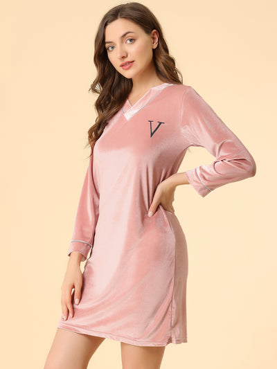 Allegra K Velvet Pajama Dress V Neck Soft Lounge Nightshirt Sleepwear Nightgown