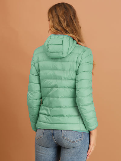 Hooded Packable Long Sleeve Zip Up Down Winter Lightweight Jacket
