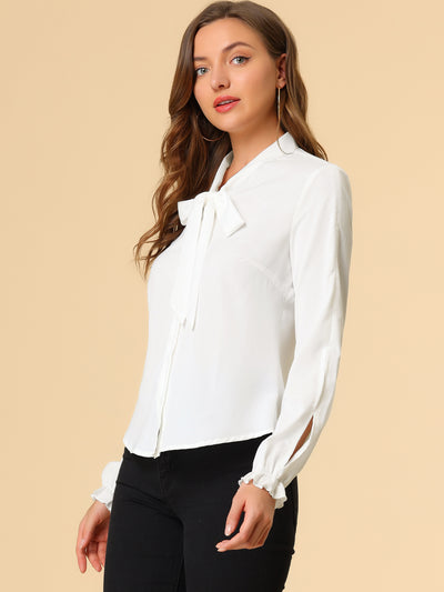 Work Blouse Elegant Bow Tie Neck Long Sleeve Shirt Top