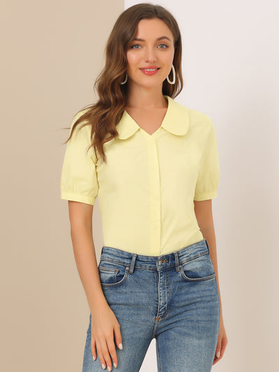 Allegra K Casual Tops for Peter Pan Cotton Summer Blouse