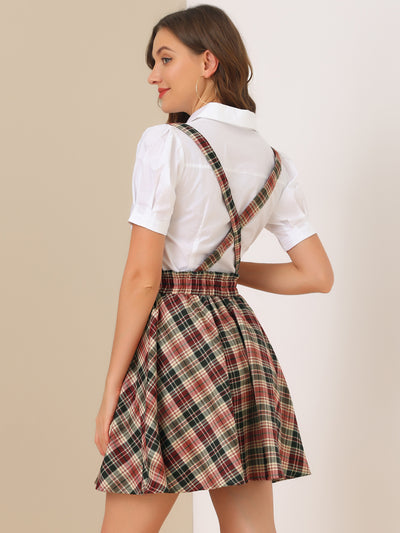Plaid Pleated Mini Tartan Overall Skater Suspender Skirt