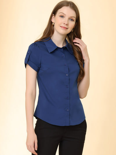 Casual Work Lapel Short Sleeve Button Down Solid Shirt