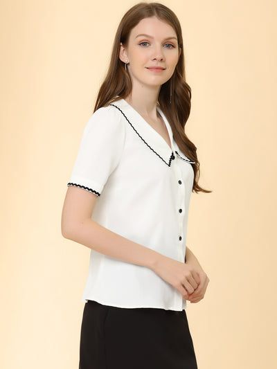 Short Sleeve Chiffon Collared Casual Work Button Down Blouse