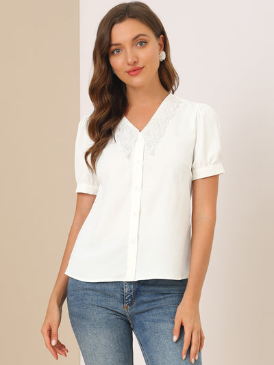 Puff Sleeve Office Tops Collared Work Button Down Shirt