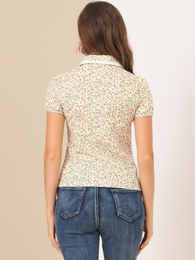 Floral Blouse for Peter Pan Colla Short Sleeve Peasant Top