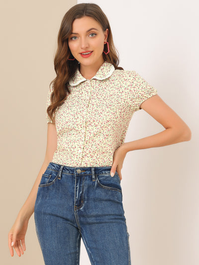 Floral Blouse for Peter Pan Colla Short Sleeve Peasant Top
