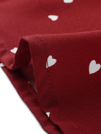 Bow Tie Collar Heart Print Peter Pan Collar Button Down Blouse