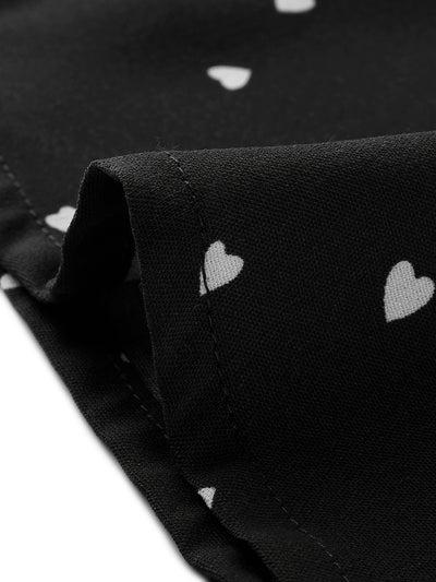Bow Tie Collar Heart Print Peter Pan Collar Button Down Blouse