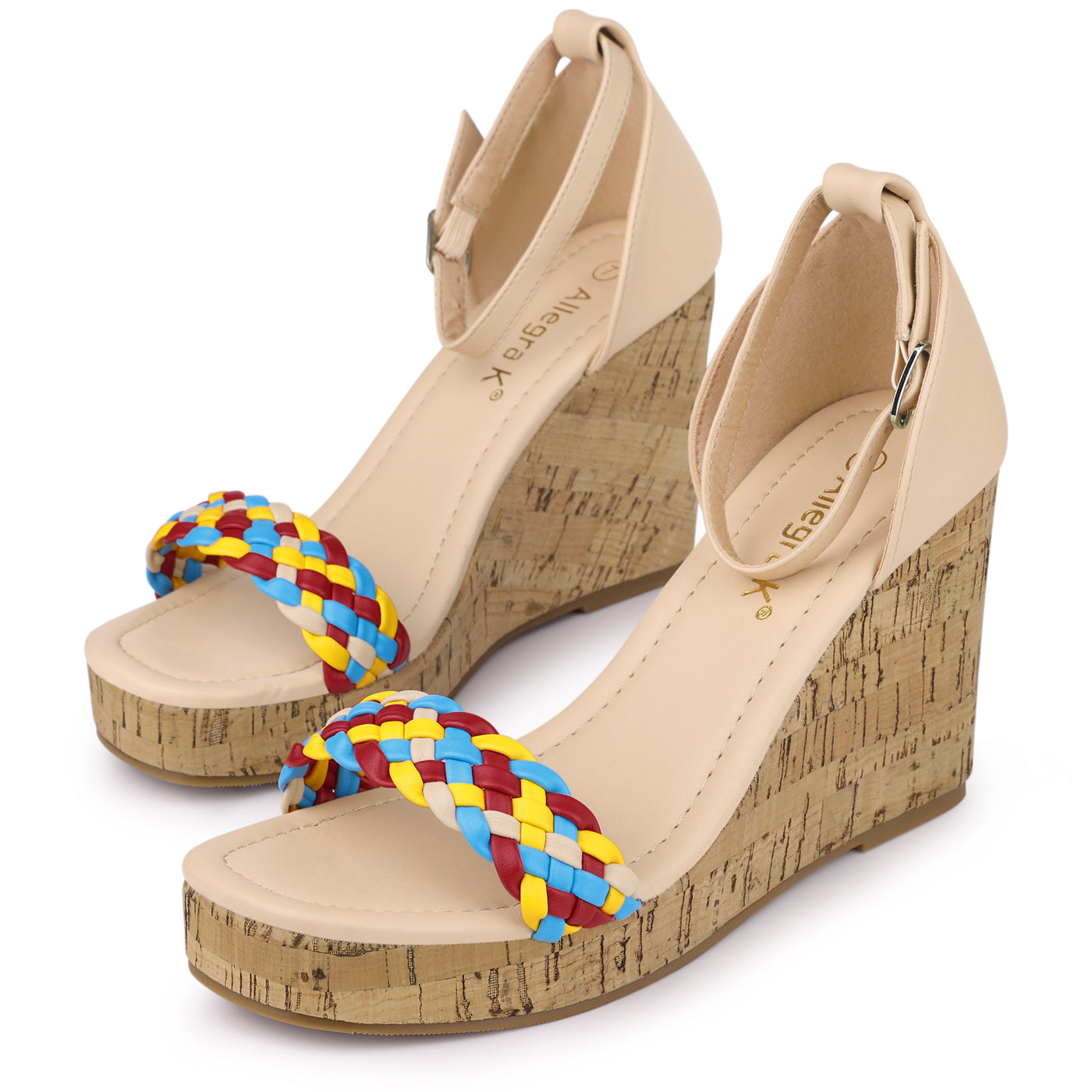 Allegra K Platform Woven Strap Braided Wood Wedge Heel Sandals