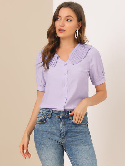 Peasant Top for Pleated Collar Button Short Sleeve Shirt