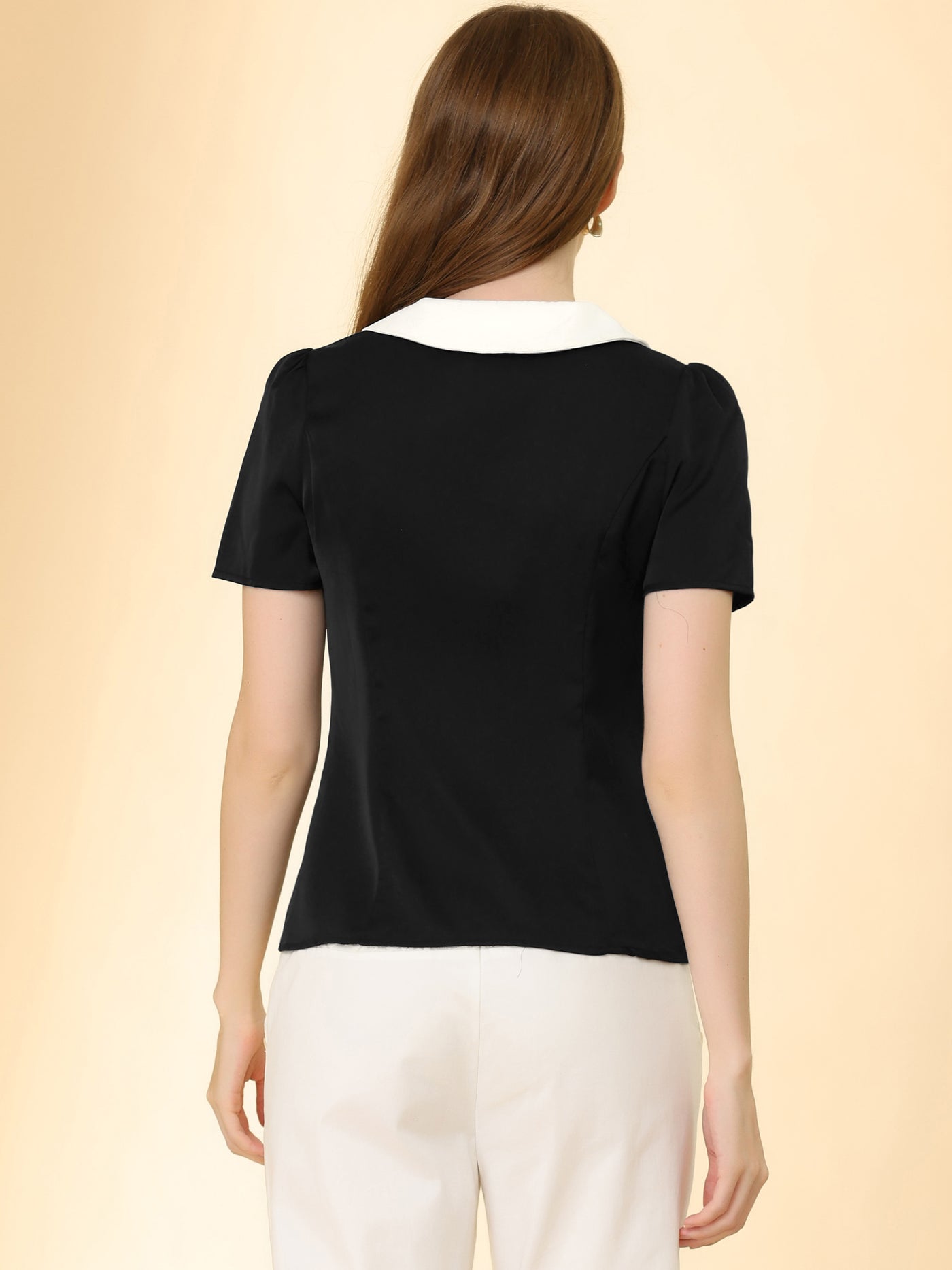 Allegra K Summer Tops for Office Contrast Collared Short Sleeve Button Up Shirt