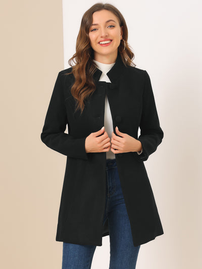 Allegra K Women's Mid-thigh Stand Collar Single Breasted Long Coat