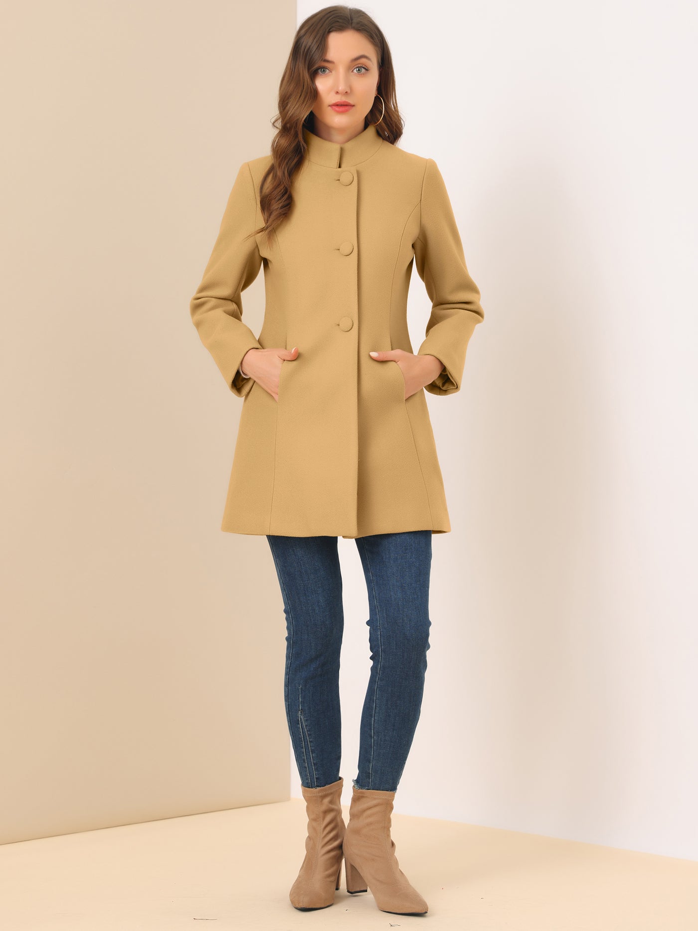 Allegra K Women's Saint Patrick's Day Elegant Winter Overcoat Mid-thigh  Stand Collar Single Breasted Long Coat Beige X-Small : : Clothing,  Shoes & Accessories