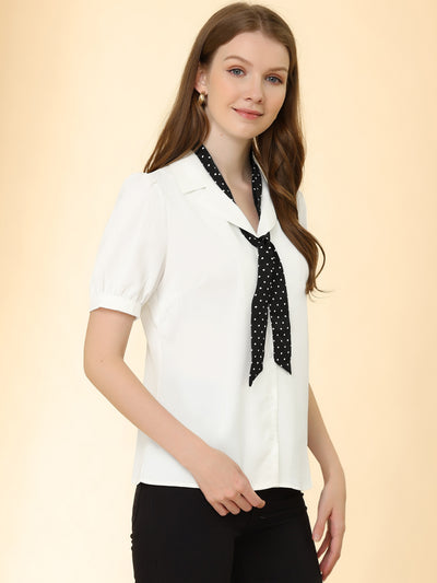 Allegra K Work Button Up Office Elegant Removable Tie Neck Chiffon Shirt