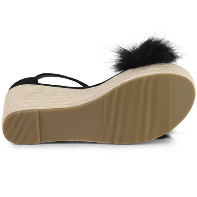 Open Toe Espadrille Platform Heel Faux Fur Wedge Sandals
