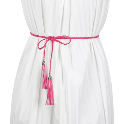 Tassel Braided Skinny Woven Waist Belts for Skirt Dress