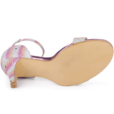 Glitter Ankle Strap Stiletto Heel Sandals