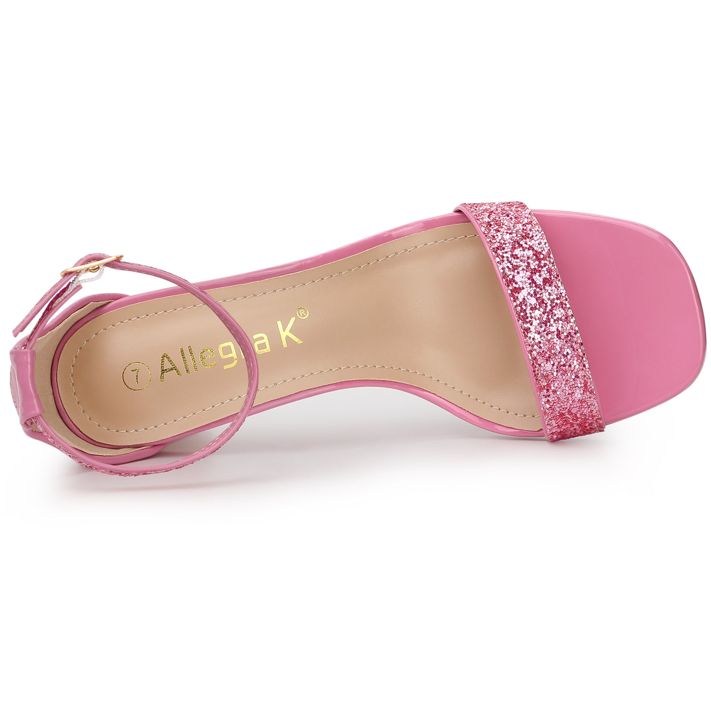 Allegra K Glitter Ankle Strap Chunky Heel Sandal