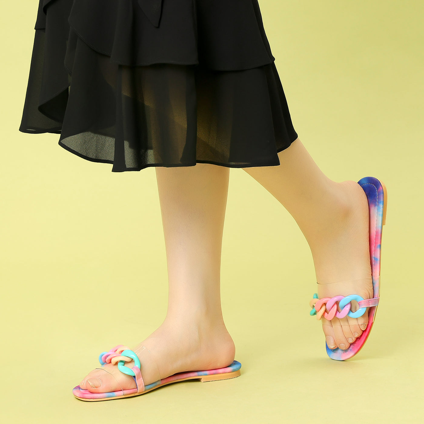 Allegra K Tie Dye Chain Clear Slides Slip Sandals