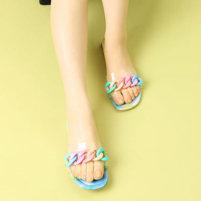 Tie Dye Chain Clear Slides Slip Sandals