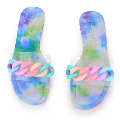 Tie Dye Chain Clear Slides Slip Sandals