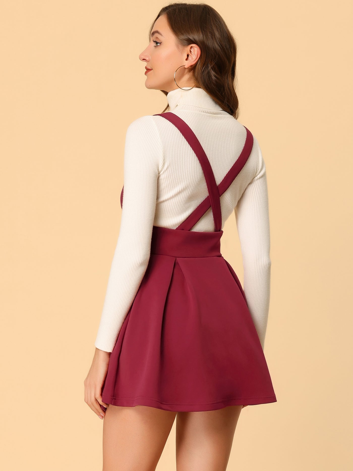 Allegra K High Waist Brace A-Line Mini Lace Up Suspender Skirt