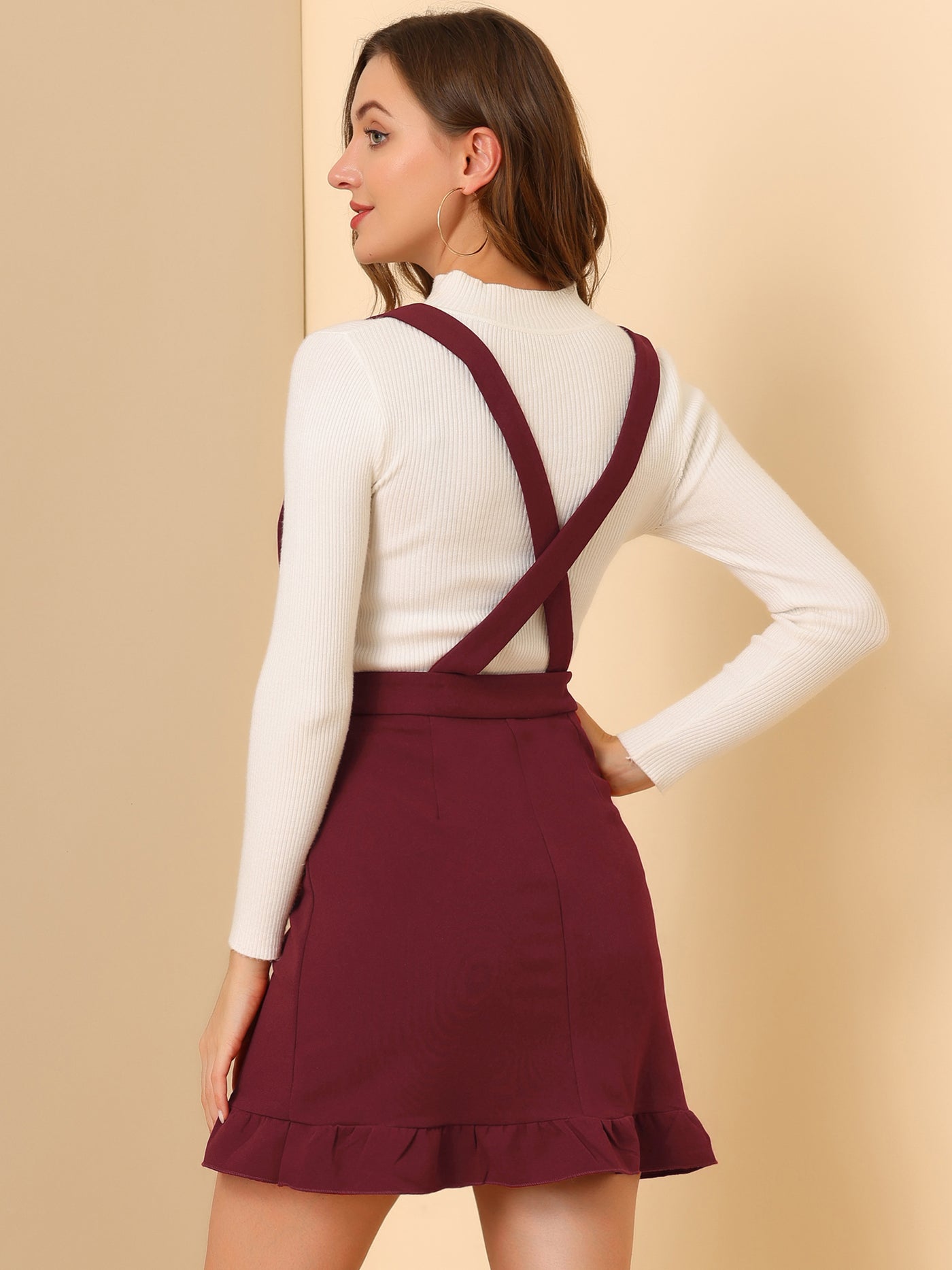 Allegra K Suspender Pinafore Dress Ruffle High Waist Overall Skirt