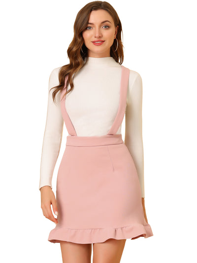 Suspender Pinafore Dress Ruffle High Waist Overall Skirt