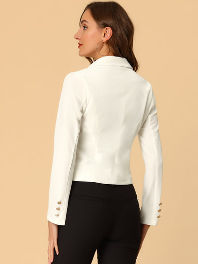Single Button Velvet Lapel Business Crop Blazer Jacket