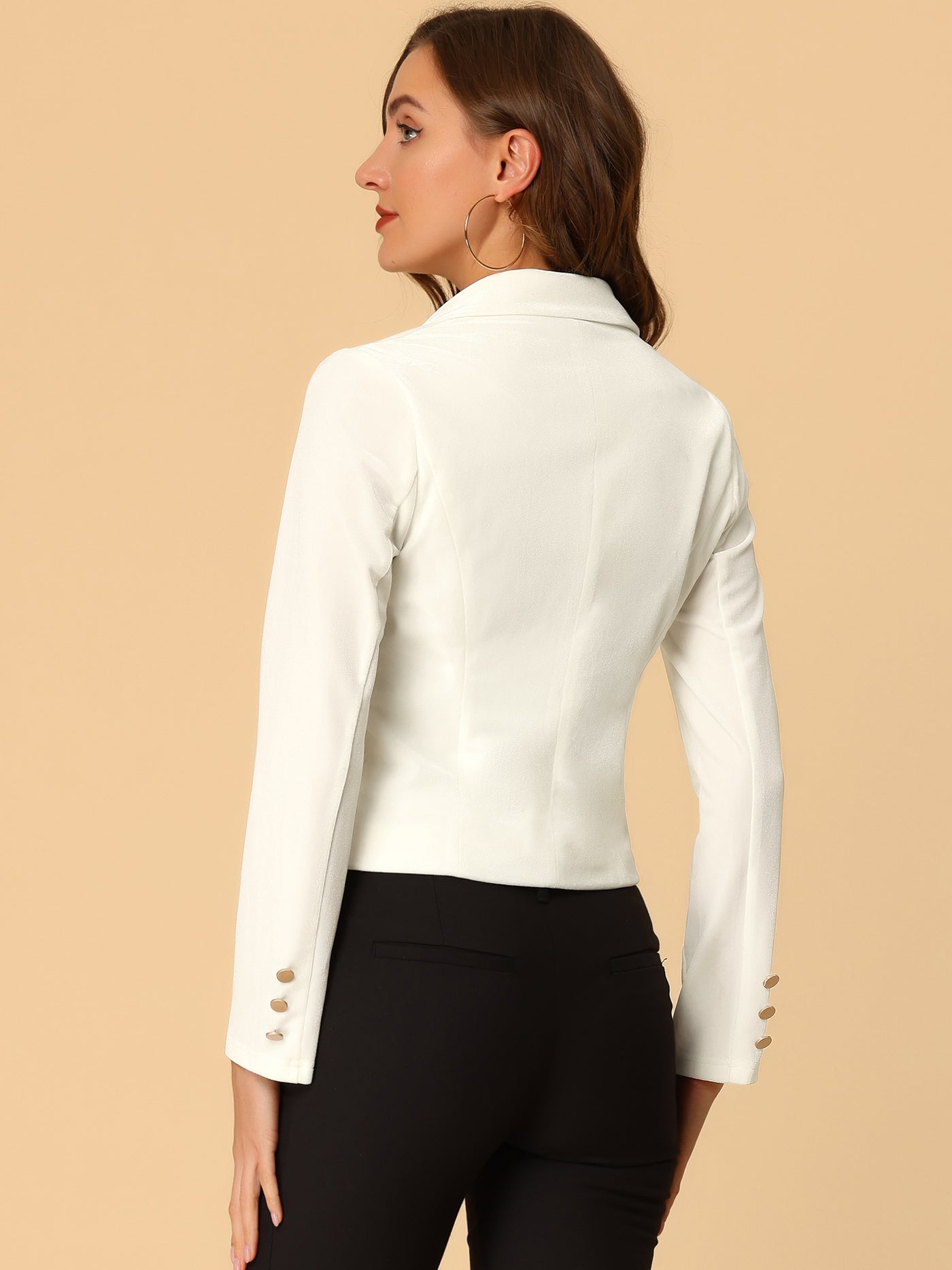Allegra K Single Button Velvet Lapel Business Crop Blazer Jacket
