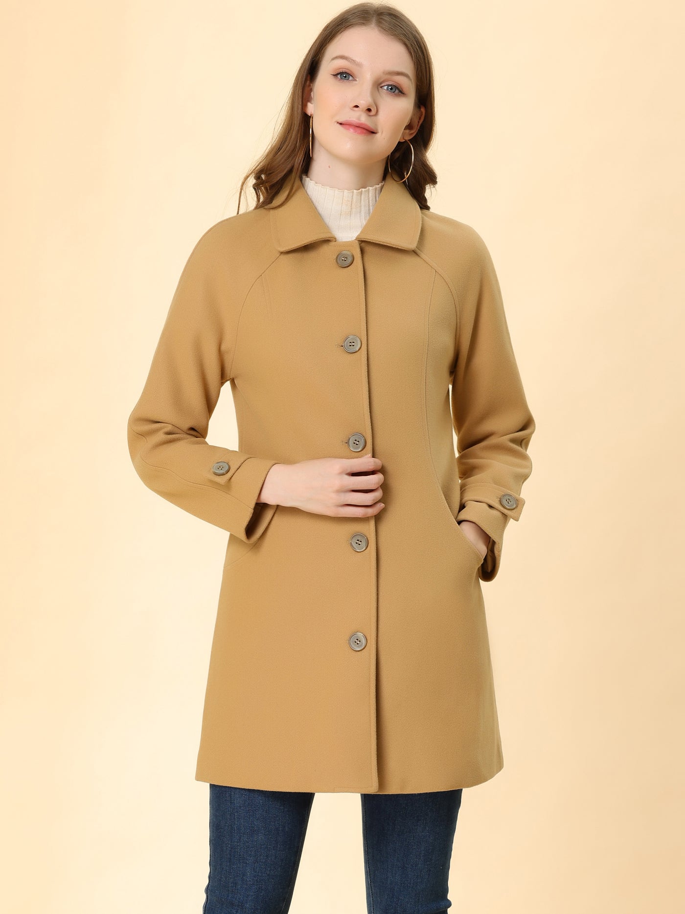 Allegra K Winter Peter Pan Collar Mid-thigh A-line Single Breasted Pea Coat