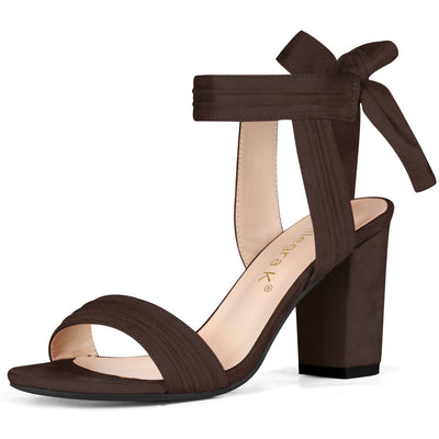 Faux Suede Open Toe Ankle Tie Back Chunky Heel Sandals