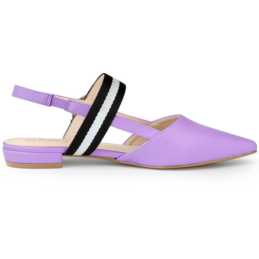 Allegra K Pointed Toe Contrast Color Slingback PU Leather Flat Mules