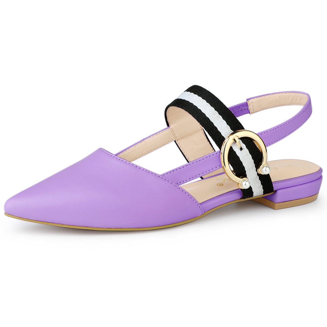 Allegra K Pointed Toe Contrast Color Slingback PU Leather Flat Mules