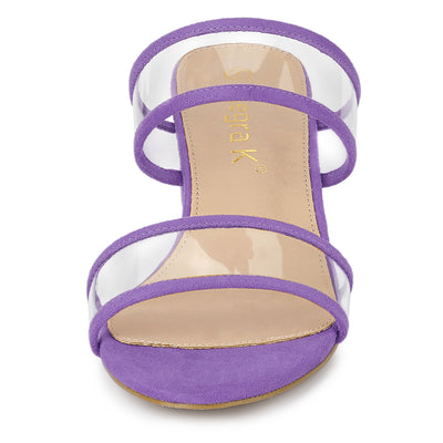 Open Toe Clear Dual Strap Mid Block Heel Slide Sandals