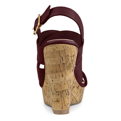 Solid Straps Wood Platform Wedge Slingback Sandals
