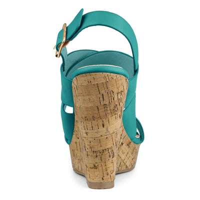 Solid Straps Wood Platform Wedge Slingback Sandals