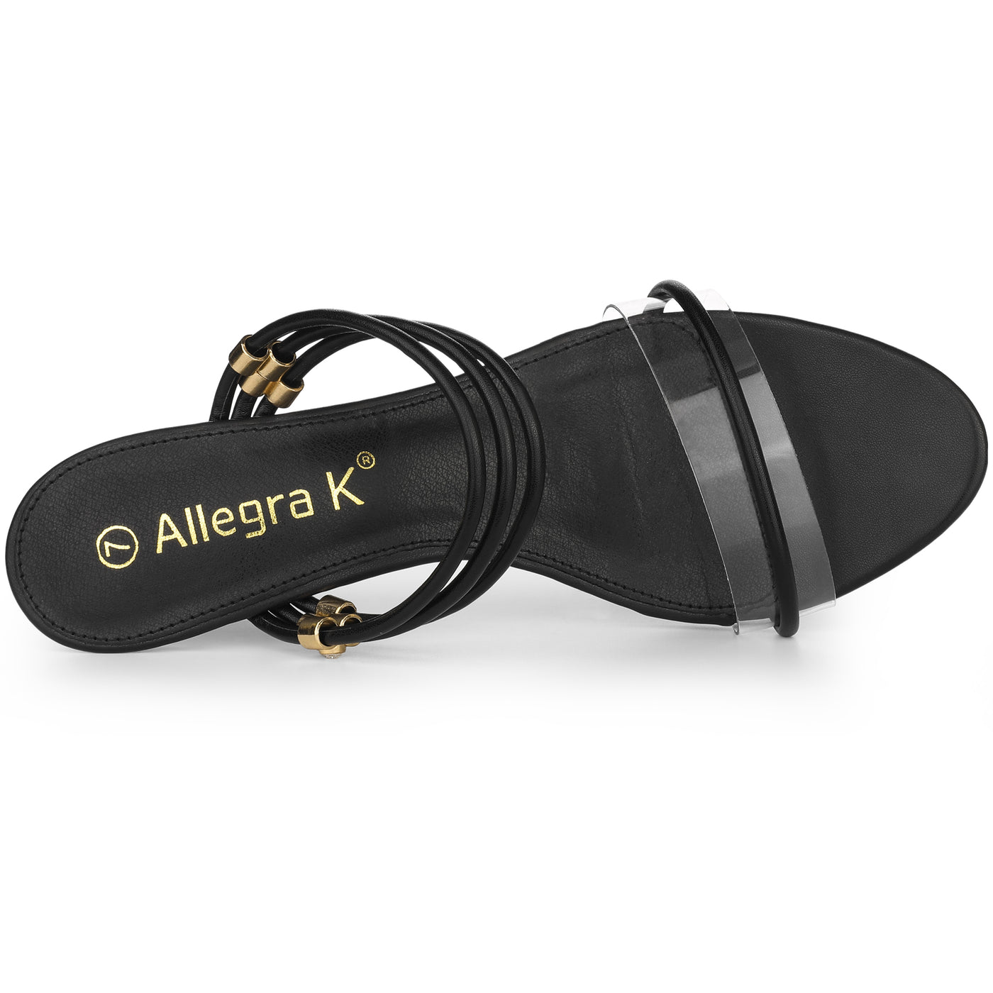 Allegra K Open Toe Faux Leather Low Wedge Clear Heel Slide Sandals
