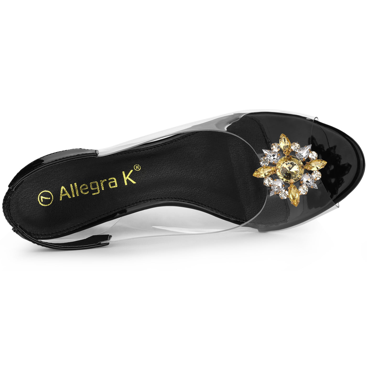 Allegra K Clear Slingback Wedges Rhinestone Transparent Peep Toe Heel