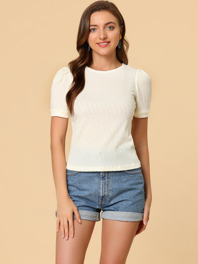 Summer Solid Short Sleeve Crew Neck Textured Knit Blouse