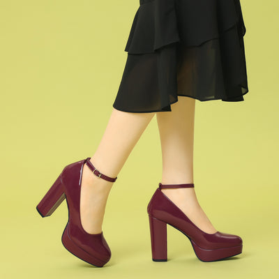 Platform Ankle Strap Chunky Heel Mary Janes Pumps
