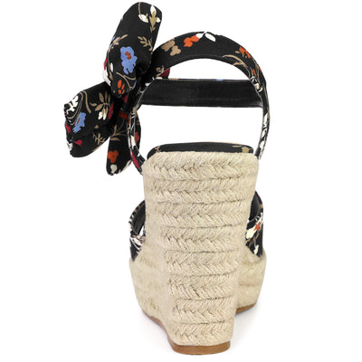 Platform Floral Printed Slingback Espadrille Wedge Sandals