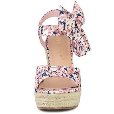 Platform Floral Printed Slingback Espadrille Wedge Sandals