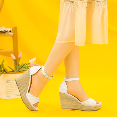Lace Platform Espadrilles Wedge Heel Sandals