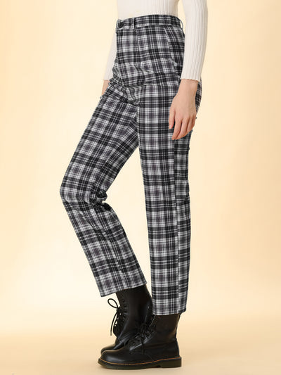Plaid Cropped Trousers Button Casual Tartan Check Work Pants