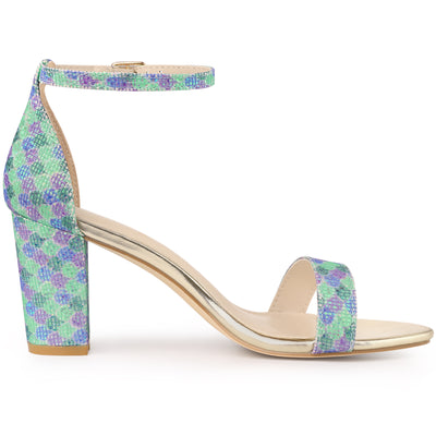 Colorful Gradient Glitter Chunky Heel Ankle Strap Sandals