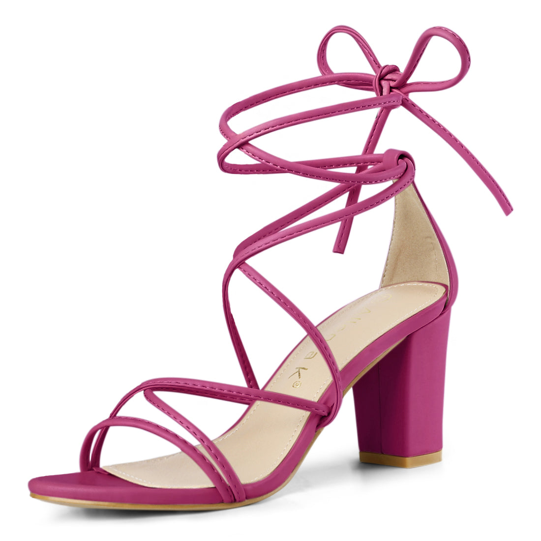 Allegra K Strappy Strap Lace Up Mid Chunky Heel Sandals